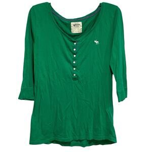 Y2K Abercrombie & Fitch Henley Top Large Green Preppy Embroidered Bella Elena